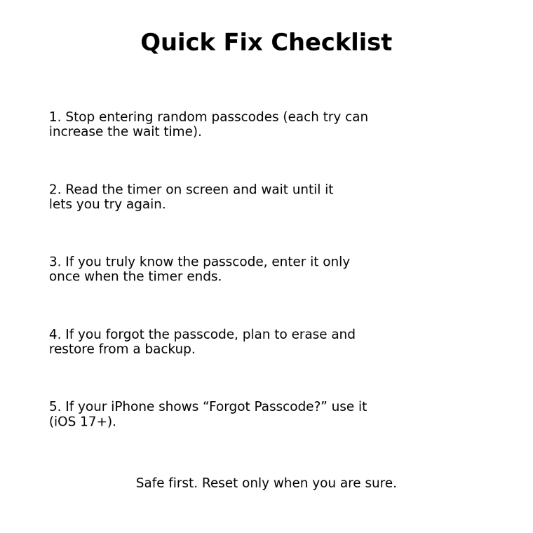 quick fix checklist