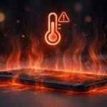 Android phone overheating with heat waves and thermometer warning