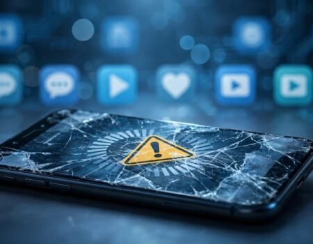 Facebook app keeps crashing on phone with warning symbol