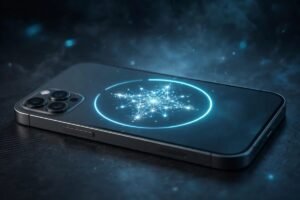 iPhone with Apple Intelligence sparkle icon and loading circle