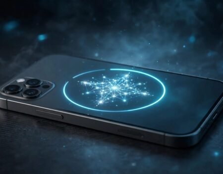 iPhone with Apple Intelligence sparkle icon and loading circle