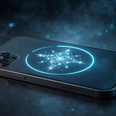 iPhone with Apple Intelligence sparkle icon and loading circle