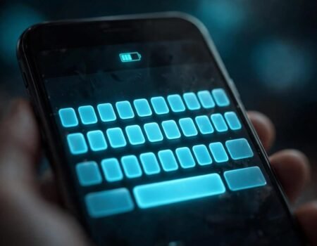 Samsung keyboard on a smartphone screen with battery icon