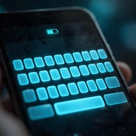 Samsung keyboard on a smartphone screen with battery icon