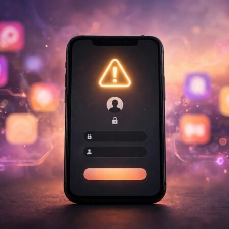 Instagram login problem with error on phone screen.